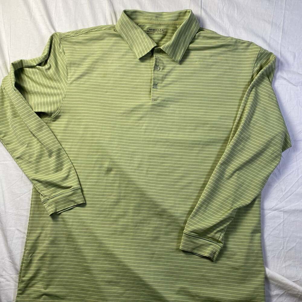 Nike Golf Long Sleeve Polo Size XXL Green Striped Dri-Fit